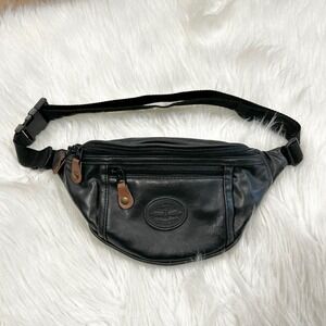 Vintage Cypress Woods Black Leather Fanny Pack Bum Bag Adjustable Strap